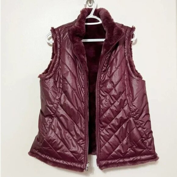Nicole Miller Wine Reversible Vest Puffer Faux Fur 3x - Picture 9 of 15